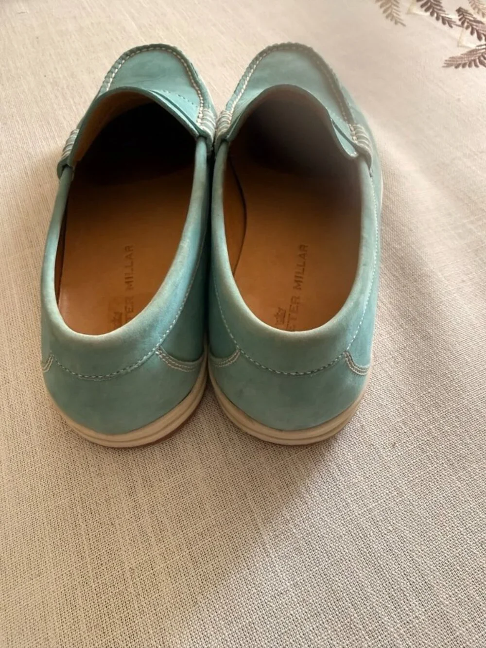 Peter Millar Men’s Leather Penny Loafers Aqua Blue Size 10M Made in Brazil